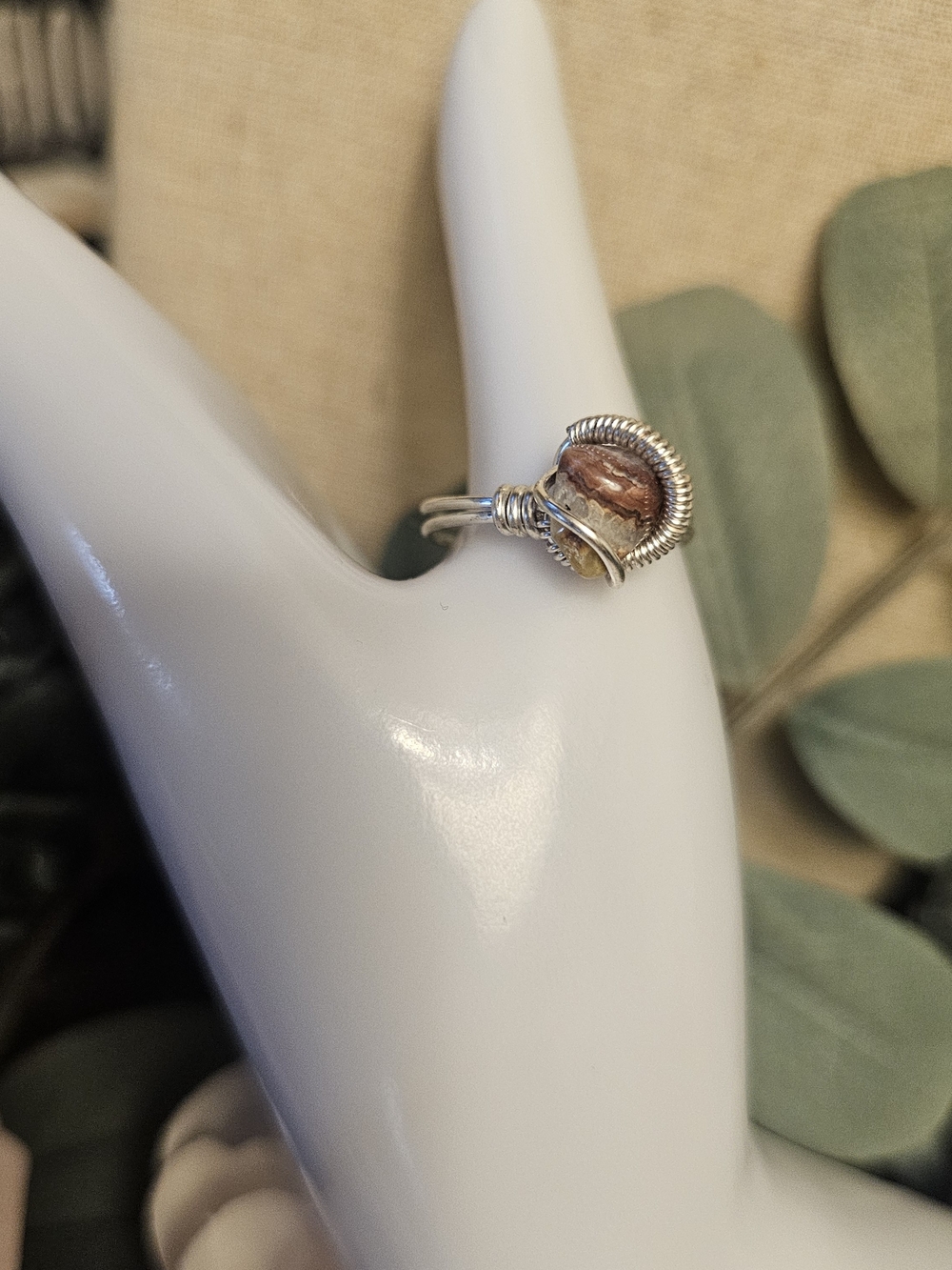 Handcrafted Silver Wire Ring with Crazy Lace Stone Size 9